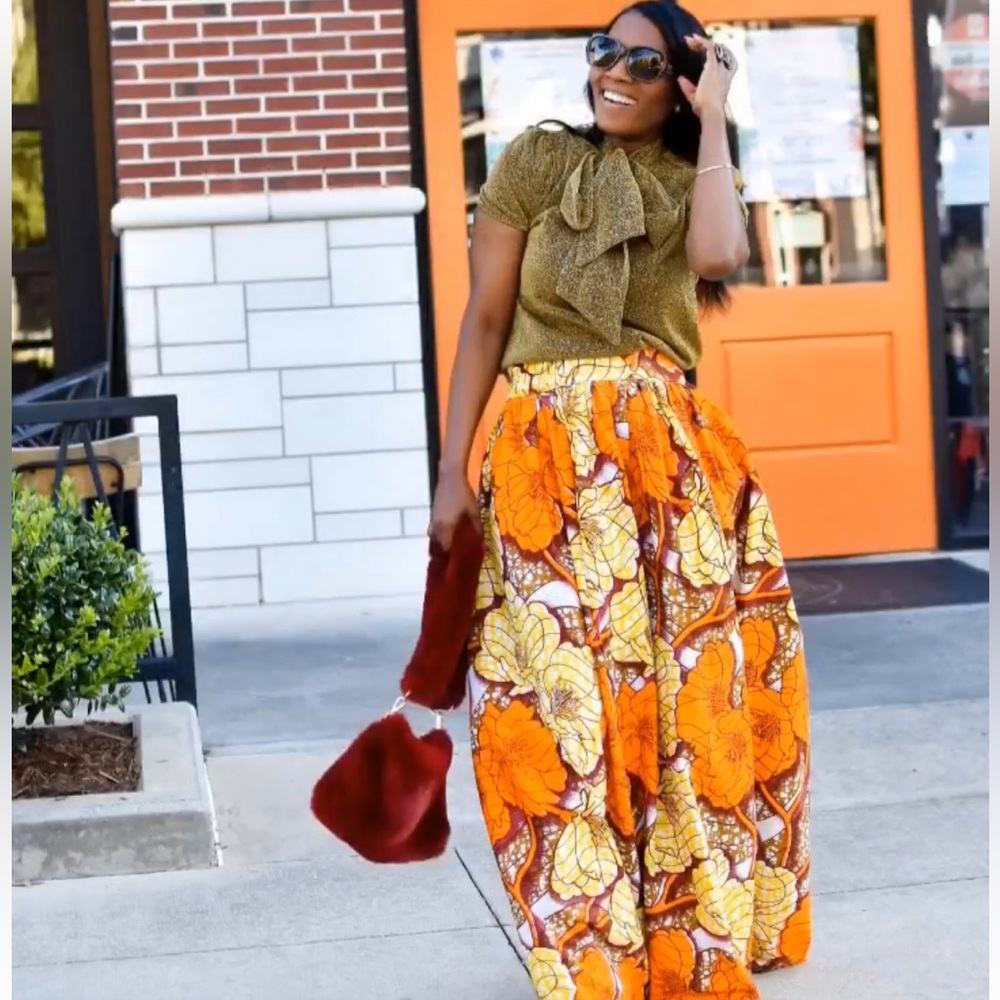 Vibrant Orange & Yellow Floral Maxi Skirt – Grassfields – Size US 6 / UK 10